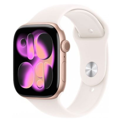 Imagem de Apple Watch Series 11 GPS + Cellular Alumínio  Rosa Dourado | Bracelete Desportiva Rosa Leve - M/L (46mm)