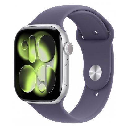 Imagem de Apple Watch Series 11 GPS + Cellular Alumínio Prateado | Bracelete Desportiva Roxo Névoa - M/L (46mm)