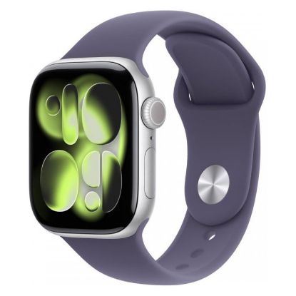 Imagem de Apple Watch Series 11 GPS + Cellular Alumínio Prateado | Bracelete Desportiva Roxo Névoa - M/L (42mm)